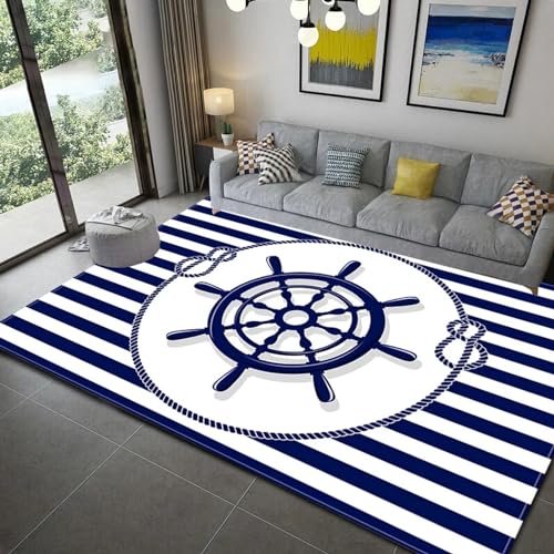 3D-Gedruckte Teppiche Für Wohnzimmer, Rutschfeste Teppiche, Schlafzimmer, Nachttisch, Waschbare Fußmatten, Dunkelblau Gestreifter Leuchtturm -Polyester-Soft-Touch,Leicht Zu Reinigen 180 X 280 Cm -8Q5F von Generic