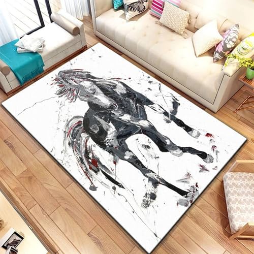 3D-Gedruckte Teppiche Für Wohnzimmer, rutschfeste Teppiche, Schlafzimmer, Nachttisch, Waschbare Fußmatten, Tierpferd -Polyester-Soft-Touch,Leicht Zu Reinigen 80 X 160 cm -2P2H8H2G5V6E1 von Generic