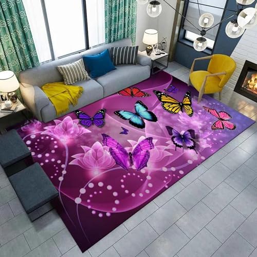 3D Gedruckte Teppiche rutschfeste Bereich Teppiche Schlafzimmer Nachttisch Moderne Waschbare Fußmatten Cartoon-Schmetterlingsblume 200 X 300 cm Boden Teppiche rutschfest Teppich Jungs Kinder -3R7M-D4 von Generic