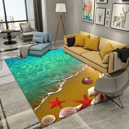 3D Gedruckter Teppich Strandseestern Wohnzimmer Schlafzimmer Anti Rutsch Carpet Kinder Mädchen Jungen Zimmer Spielen Krabbeln Fußmatten 100 X 150 cm -5E3U/J4M9-0 von Generic