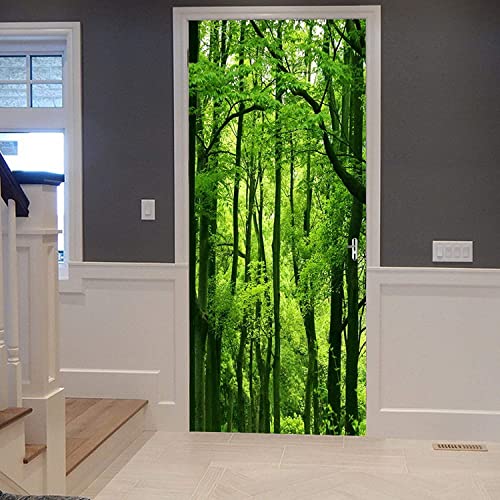 3D Grüne Bäume Waldlandschaft Türtapete Selbstklebende Türsticker Poster Wandbilder Kunst Wandaufkleber Fototapete 80 X 200 Cm Pvc Abnehmbare Tür Dekoration Für Wohnzimmer, Schlafzimmer, Bad, Küche, von Generic