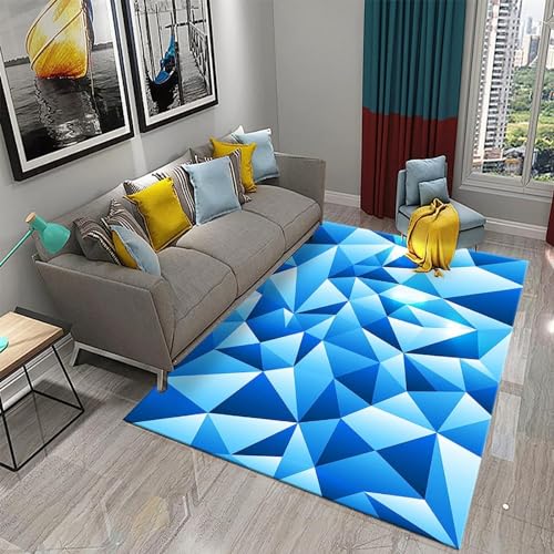 3D Illusion Teppich Blaue Kreative Geometrie Wohnzimmer rutschfest Fußmatten Vielseitige Wohnaccessoires - Polyester-Soft-Touch, 100 X 150 cm ， Schmutzabweisend - Leicht Zu Reinigen -0J8D4C4J6P7X7 von Generic