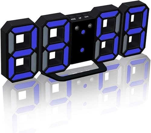 3D Led Digitaler Wecker, Wanduhr, Digitaluhr Tisch Nachtlampe Schlummerfunktion Für Schlafzimmerschreibtisch, Black-Blue von Generic
