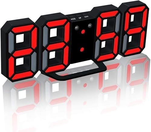 3D Led Digitaler Wecker, Wanduhr, Digitaluhr Tisch Nachtlampe Schlummerfunktion Für Schlafzimmerschreibtisch, Black-red von Generic
