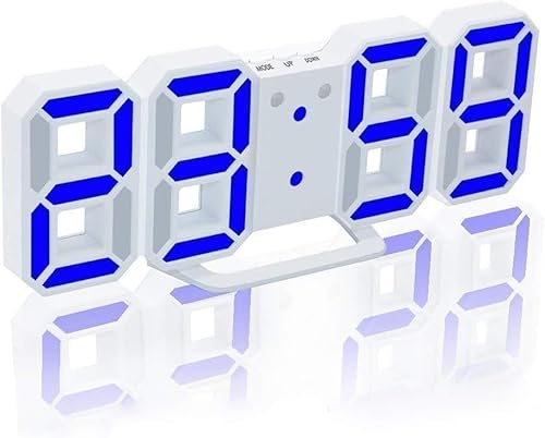 3D Led Digitaler Wecker, Wanduhr, Digitaluhr Tisch Nachtlampe Schlummerfunktion Für Schlafzimmerschreibtisch, White-Blue von Generic