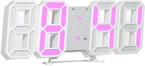 3D Led Digitaler Wecker, Wanduhr, Digitaluhr Tisch Nachtlampe Schlummerfunktion Für Schlafzimmerschreibtisch, White-pink von Generic