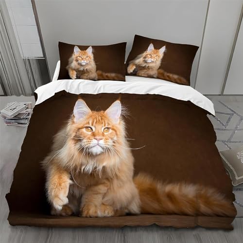 3D Maine Coon Katze Bettwäsche 200x200 Tiere 3 Teilig Weiche Mikrofaser Bettwäsche Maine Coon Katze Bettbezug Set und 2 Kissenbezug 80x80 cm mit Reißverschluss A789 von Generic