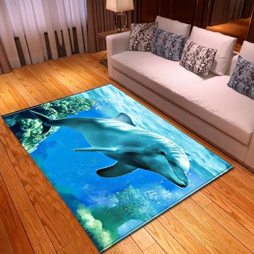 3D Meerestier Delphin Gedruckt Musterteppich. Jugendlich Schlafzimmer Themen Dekorative Teppiche, Eingangstürmatten, Saugfähige Rutschfeste Badezimmertürmatten 80 X 160 Cm / 31.49" X 62.99" -7R3D8J3X5 von Generic