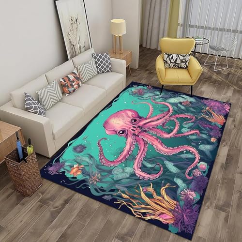3D Modern Tierischer Oktopus Kinder Jungen Teppich Schlafzimmer Kinderzimmer Wohnzimmer Matten Weichem Flanell Kinderteppiche 80 X 120 cm - Leicht Zu Reinigen /6151780436778 von Generic