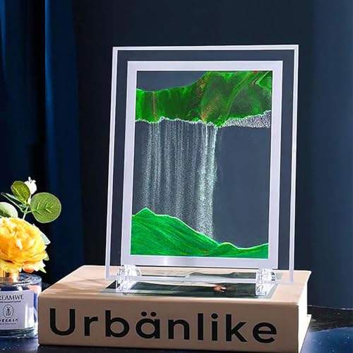 3D Sand Kunst Flüssigkeit Bewegung Tischlampe, Kunst Treibsand Malerei Rechteckig Glas Display Kreativ Home Office Entspannung Stimmung Desktop Sandlandschaft Nachtlicht, Green, 10in von Generic