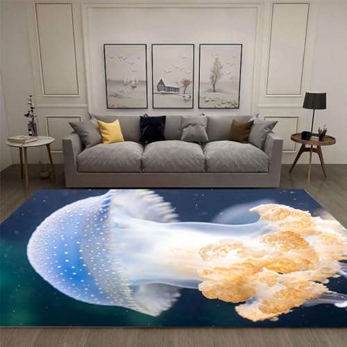 3D Schlafzimmer Teppich, Wunderschöne Unterwasserqualle Gedruckt Teppich Matte, Weiche Bequeme Rutschfeste Rechteck Teppich Für Esszimmer Wohnzimmer Home Decor, 80 X 120 Cm - Leicht Zu Reinige -8C4D+W von Generic