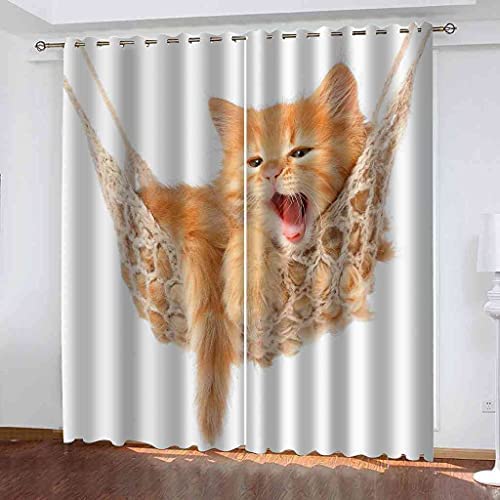 3D Süße Gelbe Tierkatze Gardinen Wohnzimmer 2Er Set Modern Ösenvorhang Schallschutz Vorhang Verdunkelungs Mikrofaser Vorhänge Blickdicht Für Schlafzimmer Kinderzimmer 170 (B) X 200 (H) cm von Generic