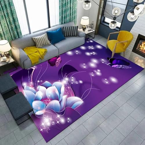3D Teppich Fantasieblumenschmetterling Fläche Teppiche Stereo Vision rutschfeste Bodenmatte Türmatte rutschfest Für Wohnzimmer Esszimmer Schlafzimmer Zuhause Dekor, 160 X 230 cm - Leicht -88087428034 von Generic