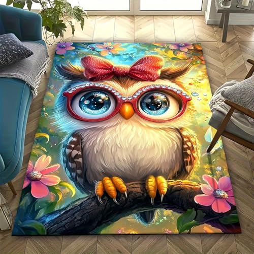 3D- Tier Eule Bedruckter Teppich Familie Wohnzimmer Schlafzimmer Sofa Fußmatte Dekorativer Teppich Kinder rutschfeste Bodenmatte - Anti-Ermüdungs-Teppiche Für Den Innenbereich – Pflegeleicht -746L034 von Generic