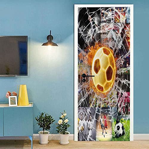 3D-Tür-Wandaufkleber Fußball Selbstklebende Tür Aufkleber Poster Tapeten Wandbilder Kunst Foto 90 X 210 Cm Pvc Abnehmbare Tür Dekoration Für Wohnzimmer Schlafzimmer Bad Küche Büro von Generic