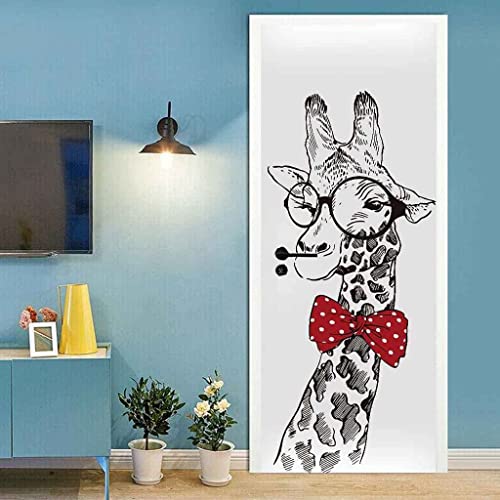 3D Türaufkleber Doodle-Tier-Giraffe 88 X 200 Cm Türtapete Selbstklebend Türposter - Fototapete 3D Effekt Türfolie Poster Tapete Wandtattoo Diy Selbstklebende Wandbild Pvc Wasserdichte Tapete von Generic