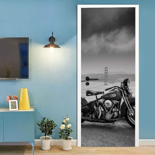 3D Türtapete Selbstklebend Türposter - Motorrad Retro-Motorrad 90 X 210 Cm - Türaufkleber Fototapete Abziehen Und Aufkleben Türfolie Poster Tapete - Kinderzimmer Wohnzimmer Küche Schlafzimmer Tür Fo von Generic