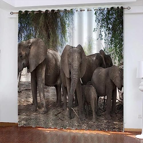 3D Vorhänge Wohnzimmer Blickdicht Gardinen 150 X 166 cm Tierischer Elefant Verdunkelungsvorhang Kinderzimmer Thermovorhang Fensterdekoration Polyester Vorhänge Für Schlafzimmer Esszimmer-0S1S-T1X von Generic