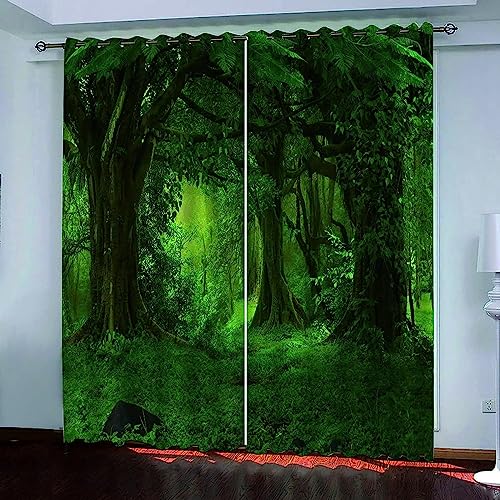 3D Vorhang Blickdicht Cartoon-Wald-Herbst Gardine Polyester Für Schlafzimmer Kinderzimmer Wohnzimmer Dekoration 2Er Set, Familie Ösenvorhang - Vorha von Generic