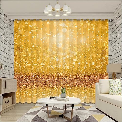 3D Vorhang Blickdicht Vorhang Golden Verzierter Fleck 220 X 215 cm (B X H) Kinderzimmer 100% Polyester Fenstervorhänge Für Schlafzimmer Esszimmer Wohnzimmer 2 Stück Wärmedämmung Geräuschreduzierung von Generic