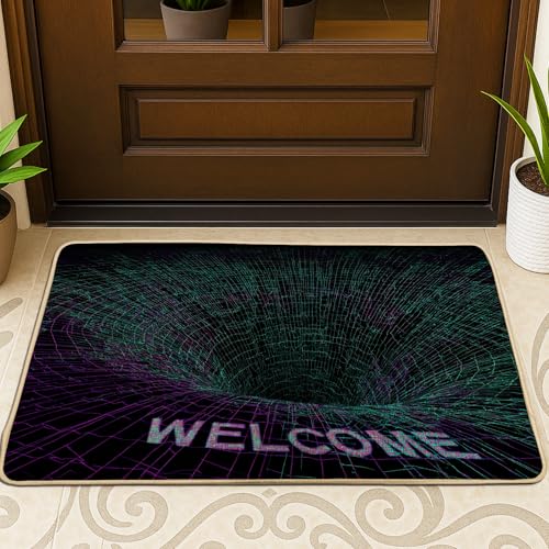 3D-Vortex-Fußmatte, neonviolett, kreisförmiges Design für den Innen- und Außenbereich, Sci-Fi-Themen-Dekor, rutschfester, wasserdichter Teppich, einfache Pflege, 73,2 x 43,2 cm von Generic