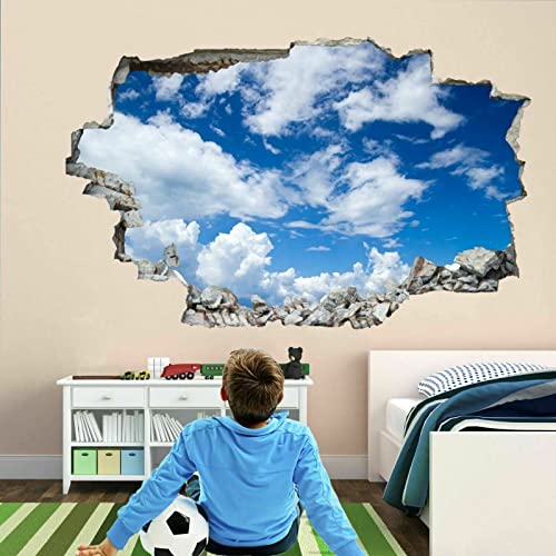 3D Wandtattoo Mauerloch Wandsticker Blauer Himmel Wolken 3D Wandkunst Aufkleber Wandbild Aufkleber Kinder Schlafzimmer Wohnkultur selbstklebend Durchbruch Wandaufkleber 50x75cm von Generic