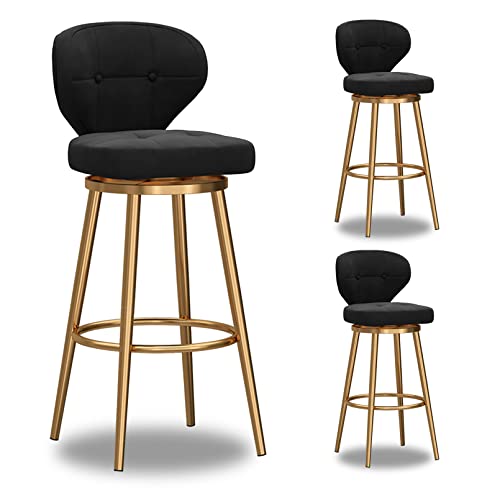 3er Set moderne Samt gepolsterte Barhocker mit drehbarem Rücken und goldener Basis, Höhe, Küchenstühle für Haus, Bistro, Café und Restaurant, schwarz von Generic