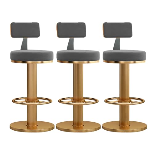 3er Set moderne drehbare Barhocker Samt Barstühle höhenverstellbar Barstuhl für Haus Bar Kücheninsel Farbschema Grau Gold von Generic