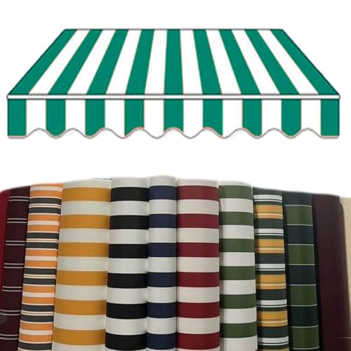 3x2.5m/3x2m Markisen Ersatzstoff Markisenbespannung für Hof, Deck, Balkon Wasserdicht Markiesenstoff aus Polyester mit PU-Beschichtung(Green White,8x11ft/2.5x3.4m) von Generic