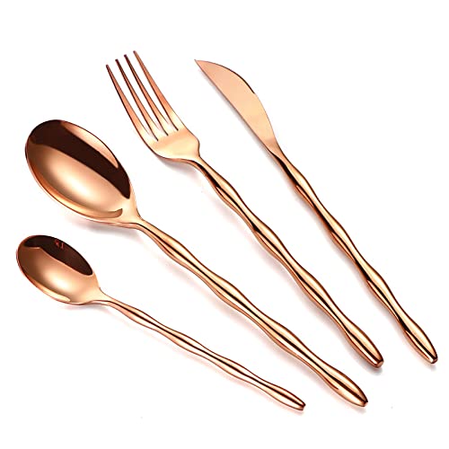 4/16pcs 18/10 Edelstahl Gold Besteck Set Geschirr Glänzend Kurvengriff Geschirr Besteck,Roségold,1 Satz von Generic