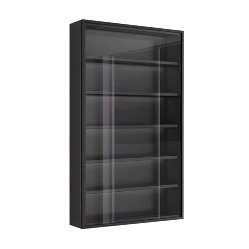 4/5/6/7 Ebenen Vitrine, Figuren Betrachtungskoffer, Wandhalterung mit Glastür, Wohnzimmer Schlafzimmer Ornamente Ablageschränke, Sammlerstück Nischer (schwarz, (L x B x H) 40 x 12,5 x 71,2 C von Generic