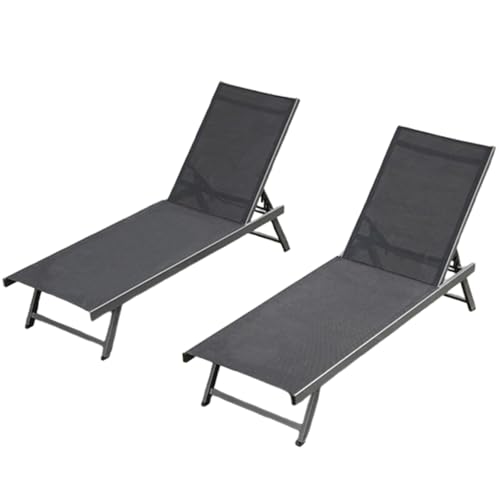 4-Fach Verstellbare Polyester-Netzgewebe-Klappliege，235kg Aluminium-Gestell Wetterfest, Kompakt Für Garten Pool Terrasse Camping Strand Büro Gastnutzung(Black,2pcs) von Generic
