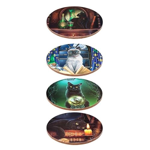 4 Glas Getränke Kork Untersetzer mit Katze schwarz Magie Wahrsager Zauberei Hexe Kerze Gothic Motiv von Generic