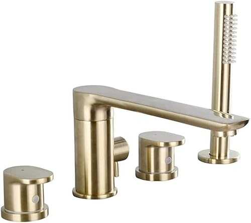 4-Loch Wannenrandarmatur Wannenkombination Wannenarmatur Gebürstet Gold Zwei Griffe Wasserhahn Badewanne Armatur Badewannenarmatur mit Ausziehbarem Handbrause 180 Dreh Kalt und Kalt 4-Loch Wannenrandarmatur Wannenkombination Wannenarmatur Gebürstet Gold Zwei Griffe Wasserhahn Badewanne Armatur Badewannenarmatur mit Ausziehbarem Handbrause 180 Dreh Kalt und Kalt von Generic