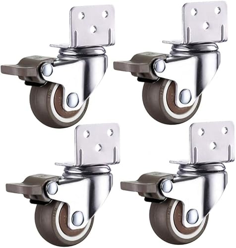 4 Möbelrollen L Halterung Silent Rubber Räder Mit Bremse Universal Swivel Ersatz Kinderbett Rollen Für Babybett Blumenständer Bett Tisch Stuhl, 2 Inch, 4 Brakes von Generic