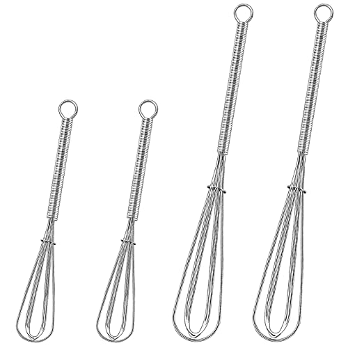 4 Pieces Professional Plus Whisk Set Small Whisk Balloon Whisk Mini Whisk Kitchen Stirring Flash Stainless Steel Ball Whisk 12.7/17.8 cm with Handle for Mixing, Beating,Foaming,Stirring, Silver von Generic