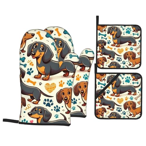 4 Stück Handschuh Set Dackel Liebesknochen Topfhandschuhe Thermoisolierung Backofenhandschuhe Waschbar Grillhandschuh Für Kochen, BBQ, Geschenke 4 Stück Handschuh Set Dackel Liebesknochen Topfhandschuhe Thermoisolierung Backofenhandschuhe Waschbar Grillhandschuh Für Kochen, BBQ, Geschenke von Generic