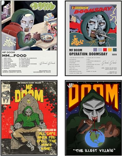 4 Stück MF Doom Album Poster Musikposter Set mit 4 limitierten Auflage Leinwand Poster Geschenk Familienzimmer Dekor Wandkunst Zuhause 20 x 25 cm ungerahmt von Generic