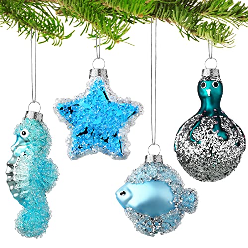 4 Stück Sommer Ozean Baumschmuck Blaues Glas Küste Hängende Dekor Meerestier Ornamente Seestern Strand Weihnachtsbaum Dekorationen für Zuhause Sommer Strand Party Dekor 4 Stück Sommer Ozean Baumschmuck Blaues Glas Küste Hängende Dekor Meerestier Ornamente Seestern Strand Weihnachtsbaum Dekorationen für Zuhause Sommer Strand Party Dekor von Generic