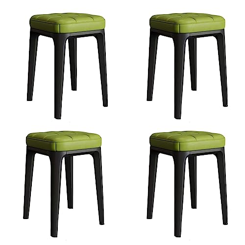 4 Stück Stapelbarer Hocker Quadratisch Kunstleder Vierbeiner Hocker mit Gepolsterten Sitzen, Tragbarer Kunststoffstuhl für Frühstück und Esszimmer (Grün) von Generic