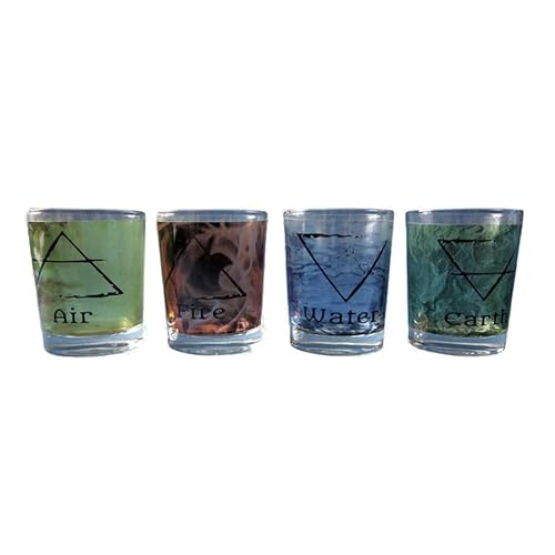 4 Teelichtgläser Teelichthalter Schamane Ritual Magie 4 Elemente Feuer Wasser Erde Luft Teelicht Kerze Glas Untersetzer von Generic