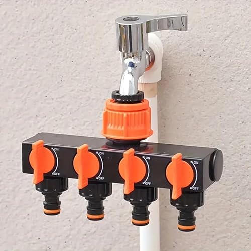 4 Wege Verteiler Wasserhahn - Wasserverteiler 4 Fach 3/4 Zoll und 1/2 Zoll Wasserdurchfluss Schlauchverteiler Gartenbewässerung - Wasserschlauch Gartenschlauch (Orange, 4-Wege) von Generic