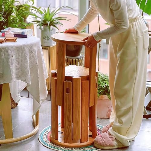 4-in-1 Esszimmerstühle, stapelbarer Hocker im 4er-Set, moderner Bauernhaus-Beistelltisch, einteiliger Doppelnutzungs-stapelbarer Hocker, platzsparend, abnehmbares Design, geeignet für Z(Color:Holz) von Generic