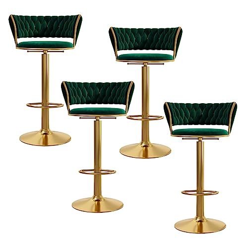 4 moderne Barhocker aus Samt mit gesteppter Rückenlehne und goldener Fußstütze, elegante Barstühle für Zuhause, Bar, Esszimmer oder Küche, Grün von Generic