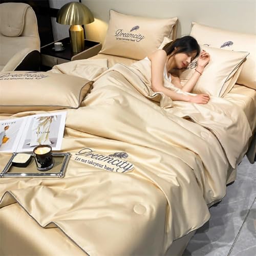 4-teiliges Bettwäsche-Set Sommer-Quilt Sommer Einfache EIS-seiden-steppdecke Kühldecke Bequeme, Leicht Zu Reinigende Sommer-eisseiden-steppdecke, Khaki, 150 * 200CM Four-Piece Set 4-teiliges Bettwäsche-Set Sommer-Quilt Sommer Einfache EIS-seiden-steppdecke Kühldecke Bequeme, Leicht Zu Reinigende Sommer-eisseiden-steppdecke, Khaki, 150 * 200CM Four-Piece Set von Generic