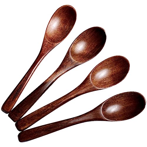 2-teilig 15cm natürliche Nanmu-Holzlöffel, kleine Suppenlöffel, Servierlöffel, Holz-Teelöffel für Suppe, Salz, Kaffee, Tee, Honig, Dessert, Kochen, Mischen für den täglichen Gebrauch von Generic