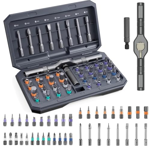 42-in-1-Magnet-Ratschen-Schraubendreher-Set | S2-Stahl-Bits | Abnehmbarer Griff für Computer (Grau) von Generic