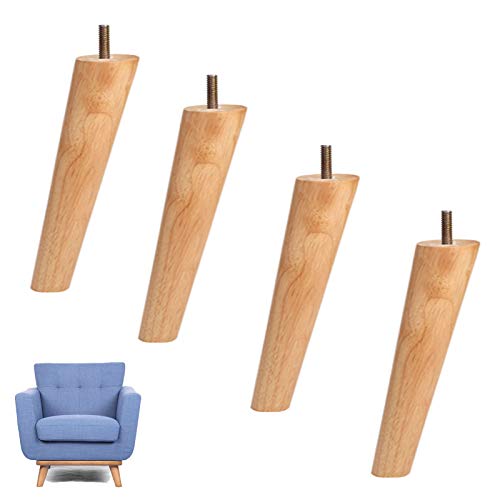 4X Massivholz-Sofabeine Zuverlässige Holzmöbelbeine Teile Konische Teetisch-TV-Schrankbeine Sofafüße mit M10-Gewinde-Aufhängerschrauben für Couch-Sessel-Liegestuhl, Holzfarbe (schräg 5 cm/2 Zoll) von Generic
