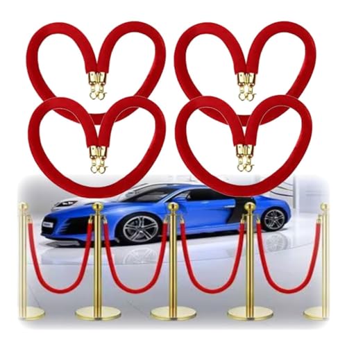 4er-Pack 2–13 Fuß Absperrseile zur Kontrolle von Menschenmengen for Warteschlangenpfosten, Absperrseil aus Samt mit goldenen Verschlüssen for Theater und Autoshows(2.5m/98.4In/8.2Ft) von Generic