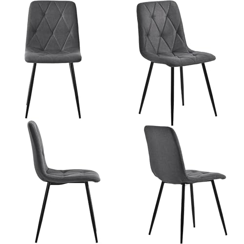 4er Set Esszimmerstühle Twill Leinen mit Rückenlehne Metallrahmen Sitze Metallbeine Polsterstuhl für Wohnzimmer Arbeitszimmer Küchen Loungesessel bis 150 kg Belastbar Grau von Generic